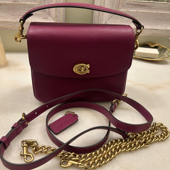 Coach Cassie Magenta Purple Pink Leather Crossbody Bag - Multiple Straps, Chain - Picture 3 of 11